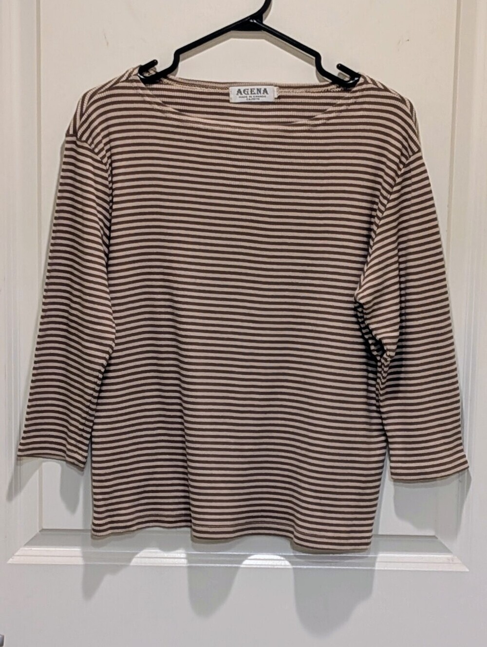 3/$30 EUC 90s Agena XL Vintage Cotton Stretch Knit Grey and White Striped Top